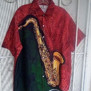 Saxaphone Player Front & Back Men's Large Jazzy Short Sleeve Size Large.